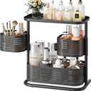 3 Tier Bathroom Counter Organizer, Rotating Countertop Vanity Storage Cabinet with Standing Shelf, Cosmetic Holder for Skincare & Makeup, Kitchen Spice Rack, Bedroom Nightstand Organizer, Black