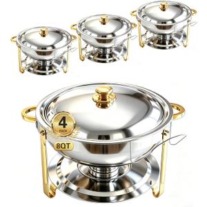 Beviliu 8QT Chafing Dishes for Buffet 4 Pack, Ultra-Large Capacity Warming Trays for Large Gatherings, 8QT Food Warmers for Parties Buffet, Catering Supplies Buffet Display Chafing Dish for Parties