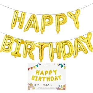 Happy Birthday Balloons Banner, 16 Inch Mylar Foil Letters Sign, Birthday Party Decorations for Kids and Adults, Party Decorations Supplies (Gold) Pack of 2