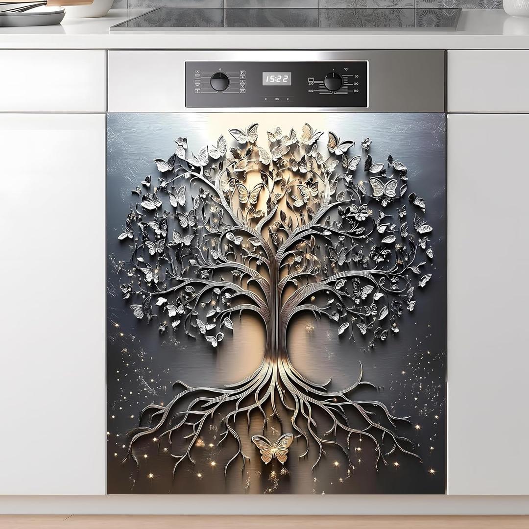 Dishwasher Magnet Sticker Cover Panel Decal Refrigerator Magnetic Sticker Decorative for Kitchen Decoration,Fridge Door Cover,Home Appliances Decor Stickers 23"x26" (Tree 1)