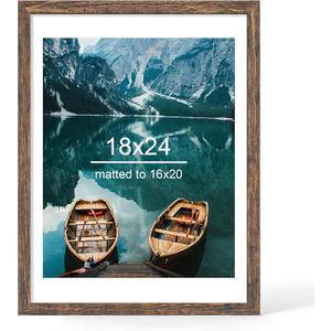Hongkee 18x24 Picture Frame, Rustic Brown Wood Style, Wall Mounting
Display Posters 16 x 20 with Mat or 18 x 24 without Mat, 1 Pack for Photos, Artwork; Fits Home, Office & Gallery Wall Decor