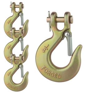 1/4" Chain Hooks, 4 Pcs Clevis Slip Hook with Safety Latch, Grade 70 Forged Steel 12,600 Lb for Trailer Truck Transport Tow Winch Hook Trailer