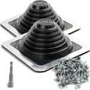 Metal Roof Vent Pipe Boot: High Temp Silicone for Stove Pipe & Chimney Flashing - Fits Pipe OD 1/4" to 5-3/4" - 8" x 8" Flexible Square Base - Kit with Roofing Screws & Hex Socket - 2 Pack