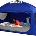 Indoor Instant Privacy Bed Tent for Sleeping,Quick Set-up Bed Canopies,Portable Bed Drapes with Large Space and 3 Doors (Blue, Twin)