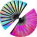 2 Pcs Large Rave Folding Fan Foldable Handheld Fan for Men Women Chinese Hand Fan for Line Dancing, Kung Fu, Music Festivals, Disco, Parties, Performances,Gifts (Purple)