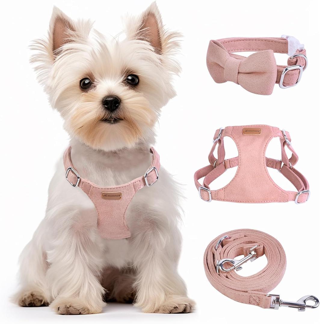 Dog Harness and Leash Set, XXS No Pull Adjustable Puppy Harness with Multifunction Pink Dog Leash and Dog Collar, Soft No Choke Escape Proof Pet Harness Vest for Small Dogs and Cats (Pink, S) (S(9-17.5lb))