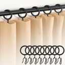 60Pcs Metal Curtain Rings and 60 Pcs Curtain Drapery Pin Hooks,Black Curtain Hooks for Drapes,30mm Internal Diameter for Window, Shower Curtain