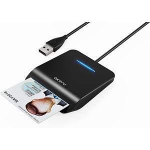 AKERU CAC Card Reader with LED Indicator, DOD Military Common Access, (5 feet Long Cable). Universal Compatibility, Compact PIV Smart Card Reader Compatible with Windows, Mac OS Black [EAL-20]