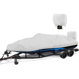 1200D Waterproof Boat Cover - Fits 17' to 19' ft Bass, V-Hull, Tri-Hull, Fish & Ski, Runabout Bowrider Boats - Heavy Duty Canvas Gray