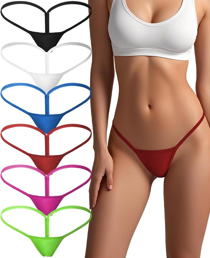 Cotton Underwear G-string Thong for Women Micro Sexy Ladies Panties Comfortable Stretch Low Rise 6 Pack (L)