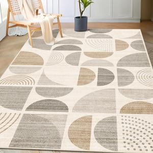 MUJOO Boho Rug Washable,3x5 Area Rugs for Bedroom Entryway Living Room Bedside,Small Throw Floor Carpet Non Slip Soft Indoor Modern Abstract Bohemian Neutral Beige (Beige and Cream)