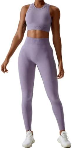 ABOCIW Womens Seamless Workout Sets Racerback Sports Bra Crop Tank Top High Waist Leggings 1 Piece Gym Yoga Outfits, Medium