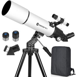 Telescopes for Adults Astronomy, 80mm Aperture 600mm Refractor Telescope for Kids & Beginners, Compact and Portable Travel Telescopio with Backpack (White)