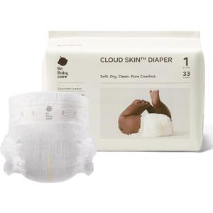 Bc Babycare Cloud Skin Baby Diapers, Size 1 (8-14 lbs), 33 Count Ultra Soft & Dry, Leak-Proof Overnight Comfort, Hypoallergenic, Totally Chlorine-Free
