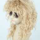 Topcosplay Men or Women 80s Mullet Wig Rock Disco Wigs Long Curly Blonde
