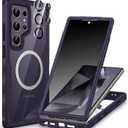 CENHUFO Magnetic Privacy for Samsung Galaxy S24 Ultra Case, Full Body Phone Case with Built-in Privacy Screen Protector and Camera Lens Cover, Anti Peep Shockproof Protective Clear Bumper - Purple