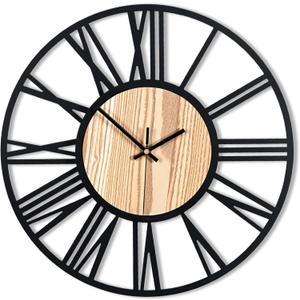 20inch/50cm Large Wall Clocks for Living Room Decor, Bedroom, Battery Operated, Metal, Decorative, Analog, Silent, Non-Ticking Big Wall Clock (Wooden Roman Numerals, 20 inches)