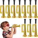 Poen 12 Pcs Toy Trumpet Kids Mini Metallic Trumpet Parties Musical Blow Horn Instruments Plastic Noise Makers for Kids Events Party Favors Music Class Stage Props 7 Inch Easter Day(Gold)