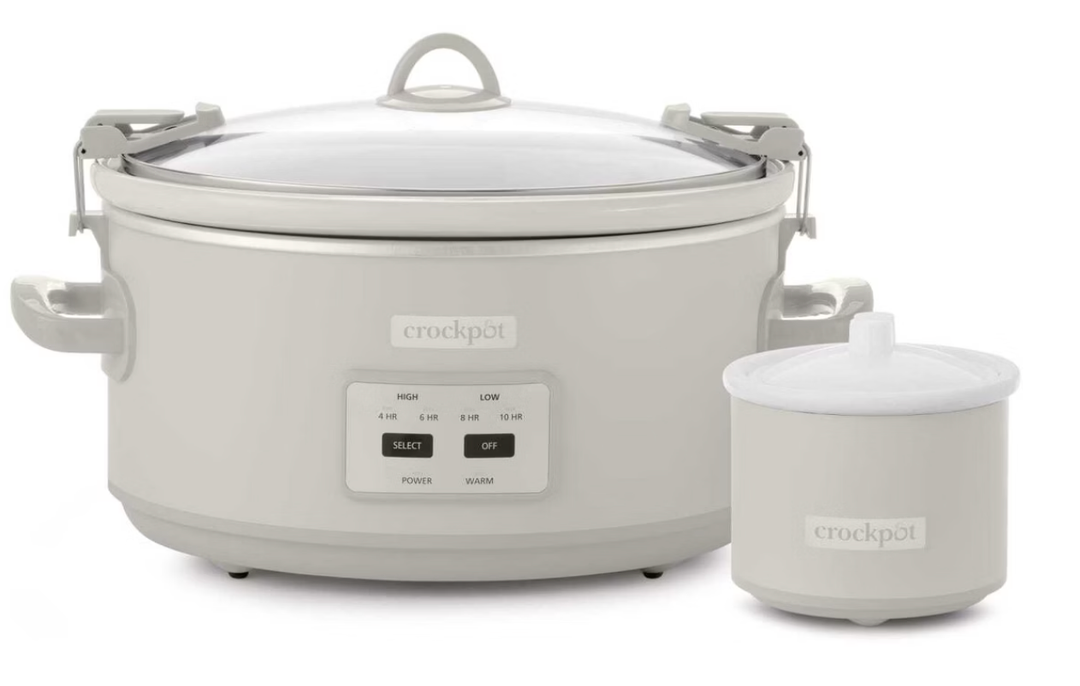 Crock-Pot Designer Series 7qt Slow Cooker with Bonus Little Dipper Mushroom: 4 Settings, Stoneware, Stainless Steel, Keep Warm