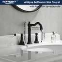 Porcelain 2-Handle Bathroom Faucet Black Matte 8 inch Widespread with Pop-Up Drain & 2Pcs Water Supply Lines, Classical 3-Hole Bathroom Vanity Sink Faucets, High Arc 360 Swivel Brass Spout