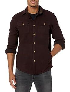 Pendleton Men's Long Sleeve Snap Front Forrest Shirt, Red Mix/ Brown Twill, Small