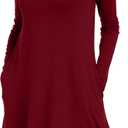 Women's Long Sleeve Pockets Casual Loose T-Shirt Dresses (Red, S)