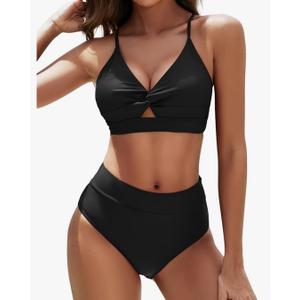 Women's High Waisted Bikini Set Two Piece Twist Knot Swimsuit Criss Cross Bathing Suit,M
