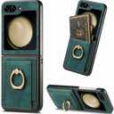 Asuwish Compatible with Samsung Galaxy Z Flip 5 5G 2023 Wallet Case and Card Slot Full Body Protective Case Metal Ring Holder Stand Kickstand Cell Phone Cover for ZFlip5 Z5 G Flip5 5Z Women Men Green