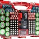 Battery Organizer Storage Case with Tester, Holds 180 Batteries, Clear Hinged Cover, Locking Lid - For AA, AAA, C, D and More, Red