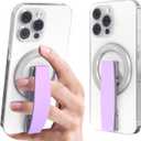 RESPECTED-BRO-Magnetic-Phone-Grip-Stand, Magnetic Phone Ring Holder Kickstand with Silicone Finger Strap, Compatibility for iPhones, Androids, and More (Purple)