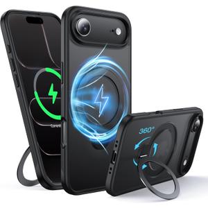 360Rotatable Magnetic Ring for iPhone Air Case with MagSafe[Non-slip Texture][Built-in Kickstand][Military Shockproof]Translucent Matte Soft Silicone Bumper for iPhone 17 Air Phone Case,Black