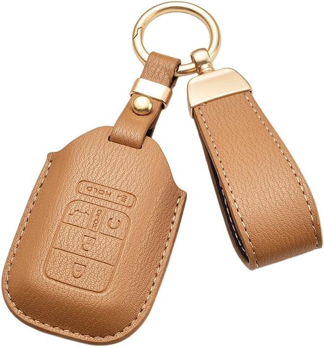Leather Key Fob Cover for Honda with Key Chain, Upper Leather Key Cover Case Shell for Honda 2022-2026 Accord Civic CR-V HR-V Pilot SI EX EX-L