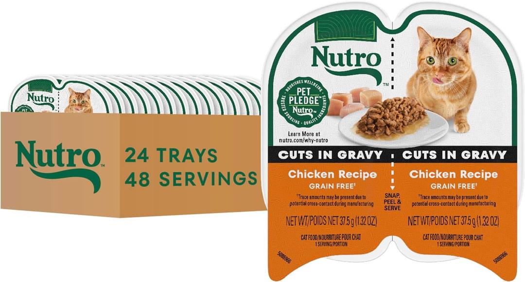 Nutro Perfect Portions Wet Cat Food Cuts in Gravy Chicken Recipe, 2.64 oz Twin-Pack Trays (24 Count, Pack of 1)