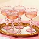 FoldTier 6 Pcs Galentines Day Pink Martini Wine Glasses Cute Heart Coupe Glasses 8 oz Champagne Flutes Margarita Cocktail Toasting Glass Cups Glassware for Valentine's Day Wedding Holiday Party Gift