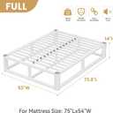 14 Inch Metal Full Bed Frame with Rounded Corner, Steel Support | Squeak Free, 12 Steel Slats, Headboard Hole, U-Shaped Groove, Easy Assembly, 6 Mattress Baffles, No Box Spring Needed, White