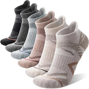 ANTSANG 6 Pairs Merino Wool Ankle Hiking Running Socks Compression Thick Cushion Breathable No Show Socks for Men Women (Medium, Brown/Grey/Black)