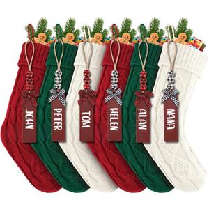 6PACK LumaBria18Inch Cable Knitted Personalized Christmas Stockings, Personalized Hanging Stockings for Holiday Party, Christmas Tree, and Family Home Decor in Red, White, Green