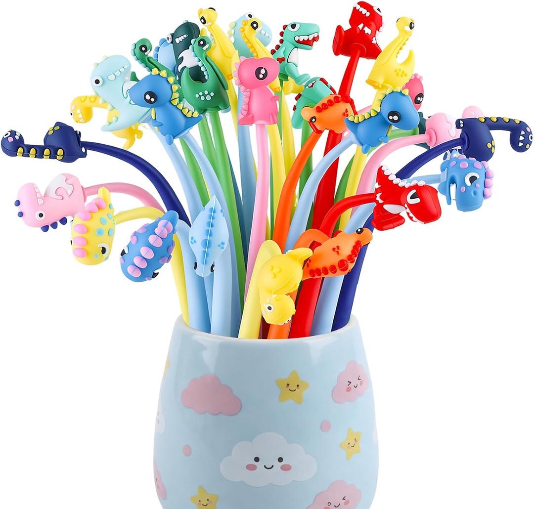 BESARME 30 PCS Fun Dinosaur Pens for Kids Classroom, Cute Stress Relief Pen Student Birthday Gifts from Teacher Birthday Party Favors Goodie Stuffers