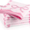 Coume 6 Pcs Pink Bow Washcloths 100% Cotton Wash Cloths 13" x 13" Coquette Small Face Towels Absorbent Soft Preppy Wash Cloths & Hand Bath Towels for Bathroom, Spa, Kitchen Drying Cleaning