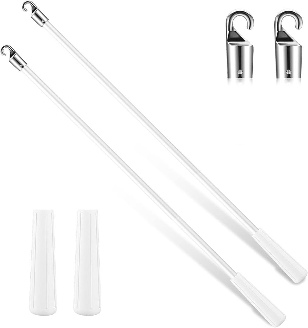 Bokon 2 Pieces White Fiberglass Blind Wand Vertical Blinds Stick Replacement with Hook and Handle for Window Opener Accessory(30 Inch)