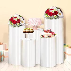 Cylinder Pedestal Stands PVC White Display Plinth Cylinder Stands for Party Detachable Cake Pedestal Stand for weddings birthdays baby showers graduation parties product launches (5 PCS)