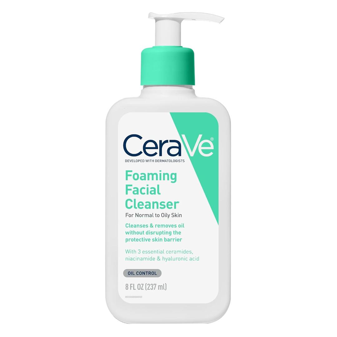 CeraVe Foaming Facial Cleanser, Daily Face Wash for Oily Skin, Hyaluronic Acid + Ceramides + Niacinamide, Fragrance Free & Paraben Free, Non-Drying Oil Control Face Wash, 8 Fluid Ounces (8 Fl Oz (Pack of 1))