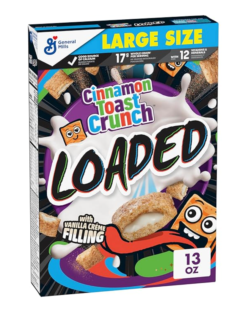 Cinnamon Toast Crunch Loaded Cereal, Cinnamon Sugar Cereal With Artificially Flavored Vanilla Crème Filling, Made With Whole Grain, Large Size, 13 oz BBD: 03-15-26