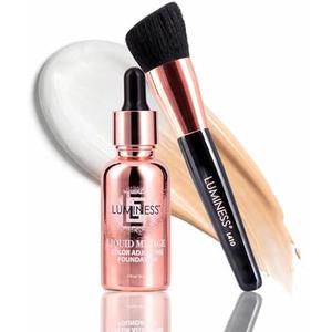 LUMINESS Liquid Mirage w/SPF 50 Color Adjusting Foundation Kit - Color Changing Foundation, SPF 50 Primer & Makeup Brush, Face Makeup for Mature Skin, 4in1 Liquid Foundation, Concealer & Moisturizer, EXP 06/2027