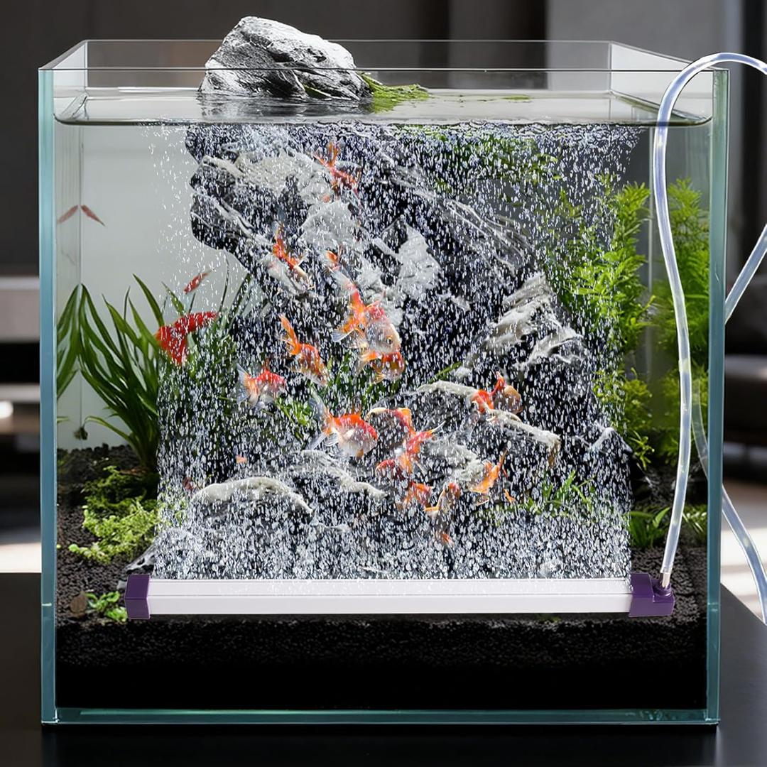 Aquarium Bubble Wall Fish Tank Bubbler Decorations Air Stone for High Dissolved Oxygen, Quiet Anti-Clogging Easy to Install Aquarium Bubbler Strip for Freshwater & Saltwater（9.8inch）