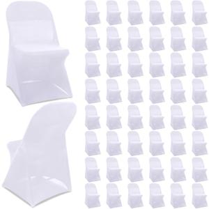 Newwiee Spandex Stretch Folding Chair Covers Bulk Fitted Universal Chair Protector Pack Removable Washable for Wedding Party Dining Banquet Event(white,50 Pcs)