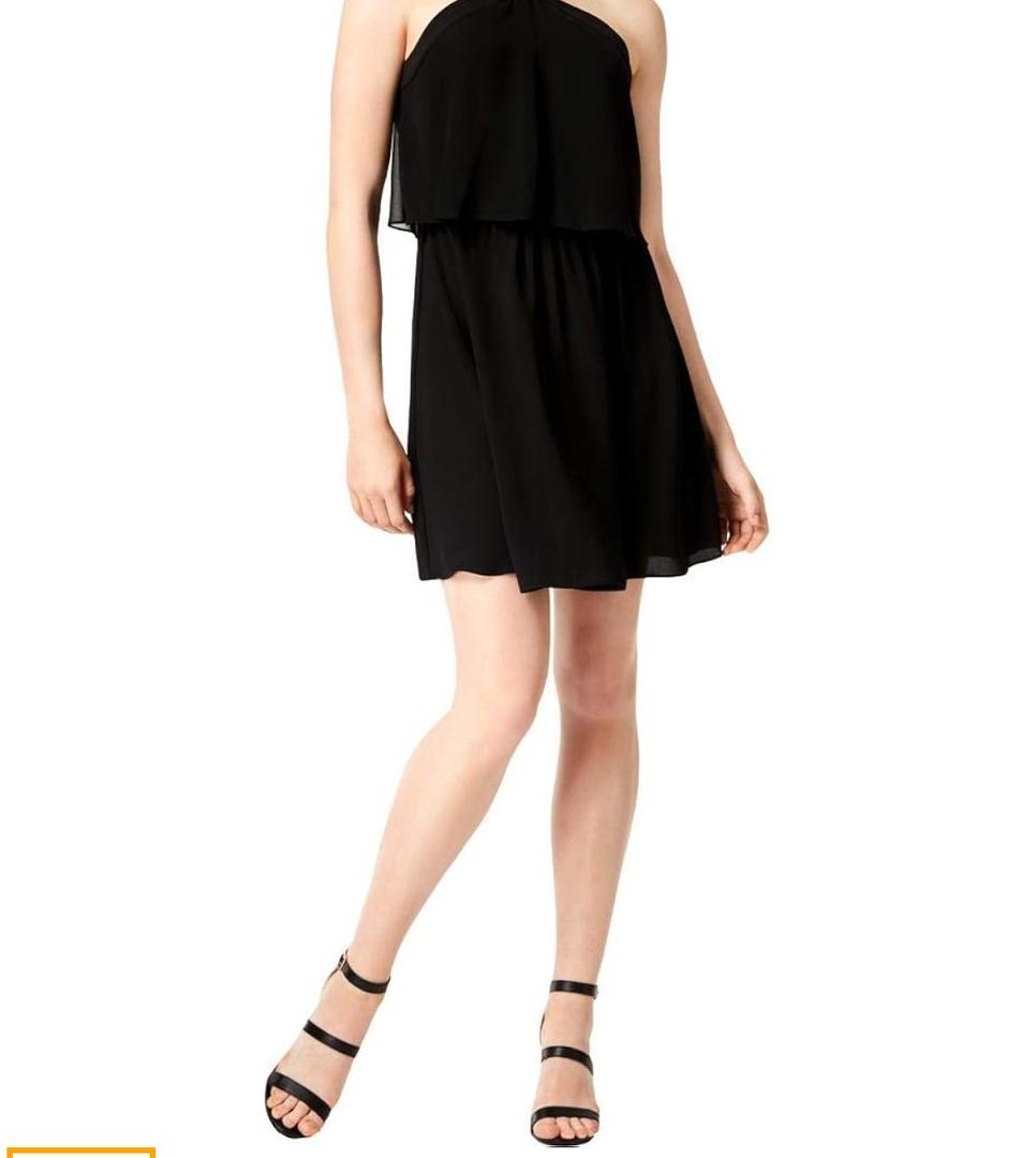 bar III Womens Sleeveless Mini Halter Dress Black M