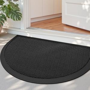 DEXI Front Door Mat Outside Entrance 20x32 Half Round Dark Grey | Semi Circle Heavy Duty Non Slip, Dirt Trapper Waterproof Exterior Entry Mats All Weather for Patio Entryway Porch Garage
