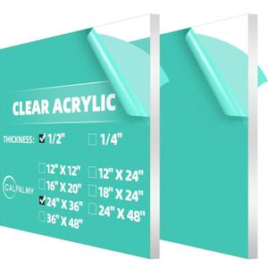 CALPALMY (2 Pack) 1/2" Thick Clear Acrylic Sheets 24" x 36", Pre-Cut Plexiglass Sheets for Craft Projects, Acrylic Signs, Display Cases or Shelving and More - Easy to Cut with Power Saw etc