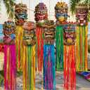 Affrolling 8 Pcs Tiki Party Decorations Hawaiian Luau Party Decoration Tiki Totem Hanging Decorations with Tassels for Aloha Hawaii Luau Tropical Survivor Themed Supplies 3.3 ft Outdoor Summer Decor